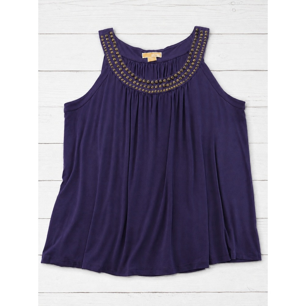 Michael Kors Studded Neck Tank Top Purple Sleeveless Blouse Boho Chic Size 3X